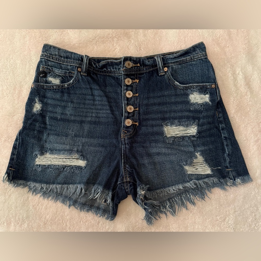 KanCan High Waist Distressed Blue Denim Shorts